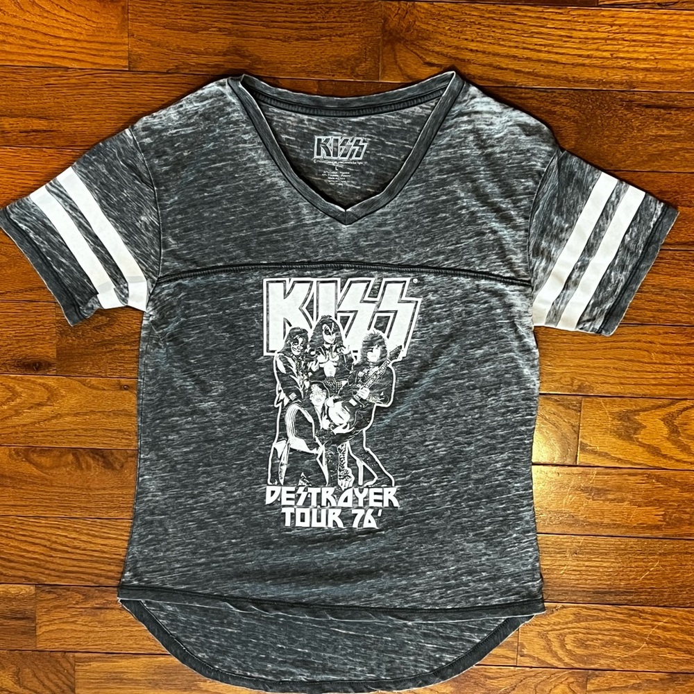 Kiss Destroyer Tour '76 Grey Graphic T-Shirt Women's Large